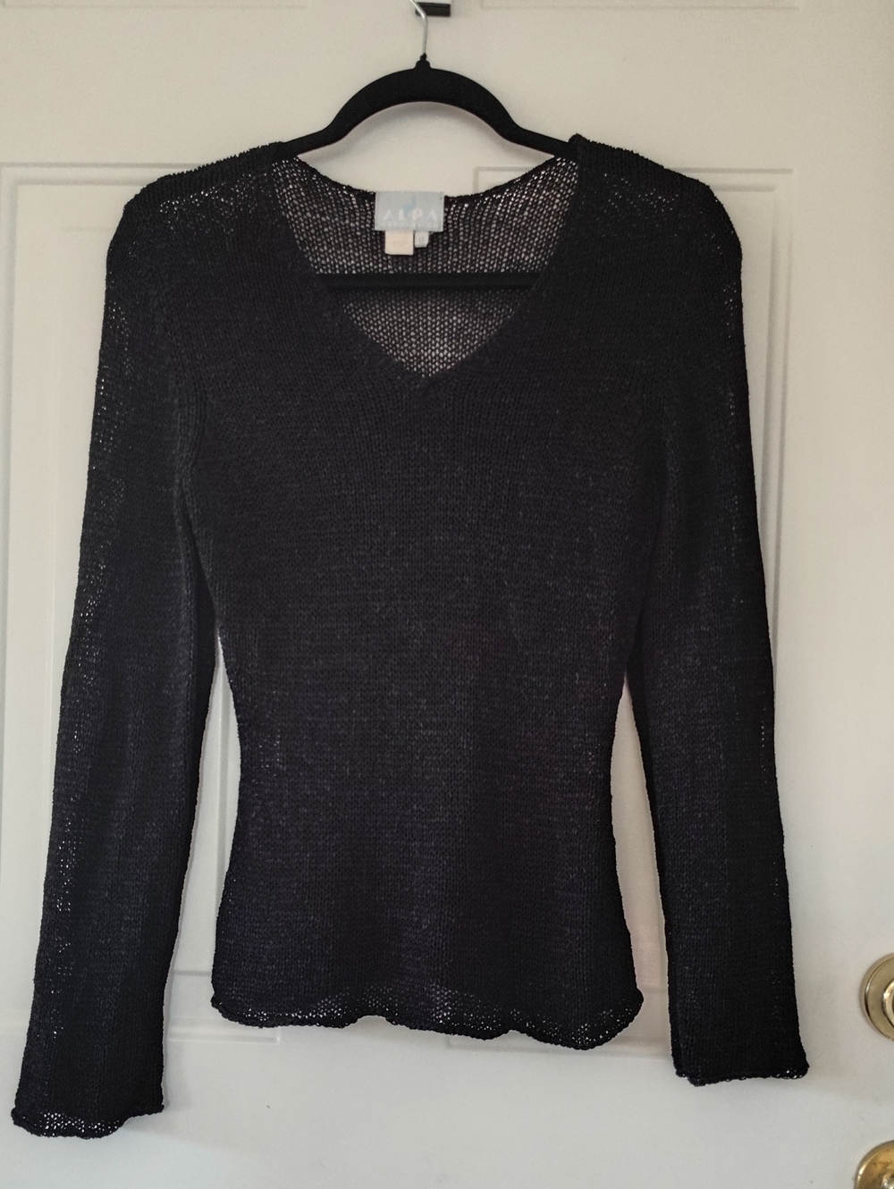 Alpa Expression Black Open Knit V-Neck Sweater | Italian Yarn Size M Grunge